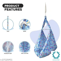 New Born Baby Cotton Hanging Cradle Jhula Jhoola Bed Bedding Set - 0-12 Months, Light Blue, Fabric Cradle Material: Cotton, Mousquito Net, Pack Of:1